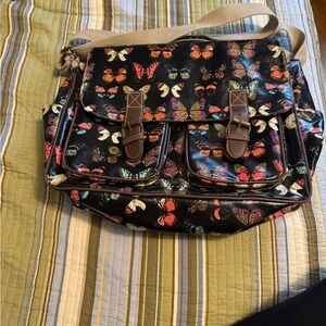 Butterfly Print Black Shoulder Bag